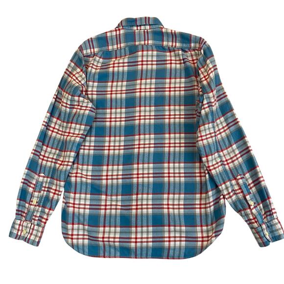 Crew Factory Flannel Shirt Men MT Blue Red Plaid Button Up Cabin Barn Preppy - Picture 3 of 9
